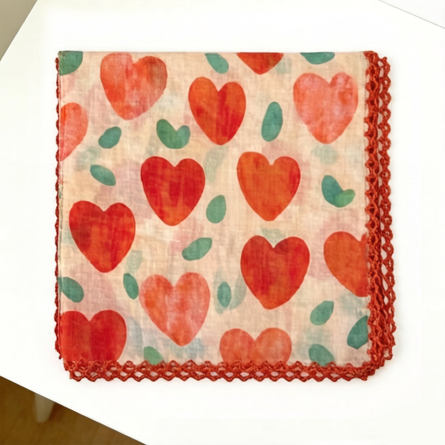 Heart Print Lightweight Square Scarf Cute Fashion Neck Hair Wrap