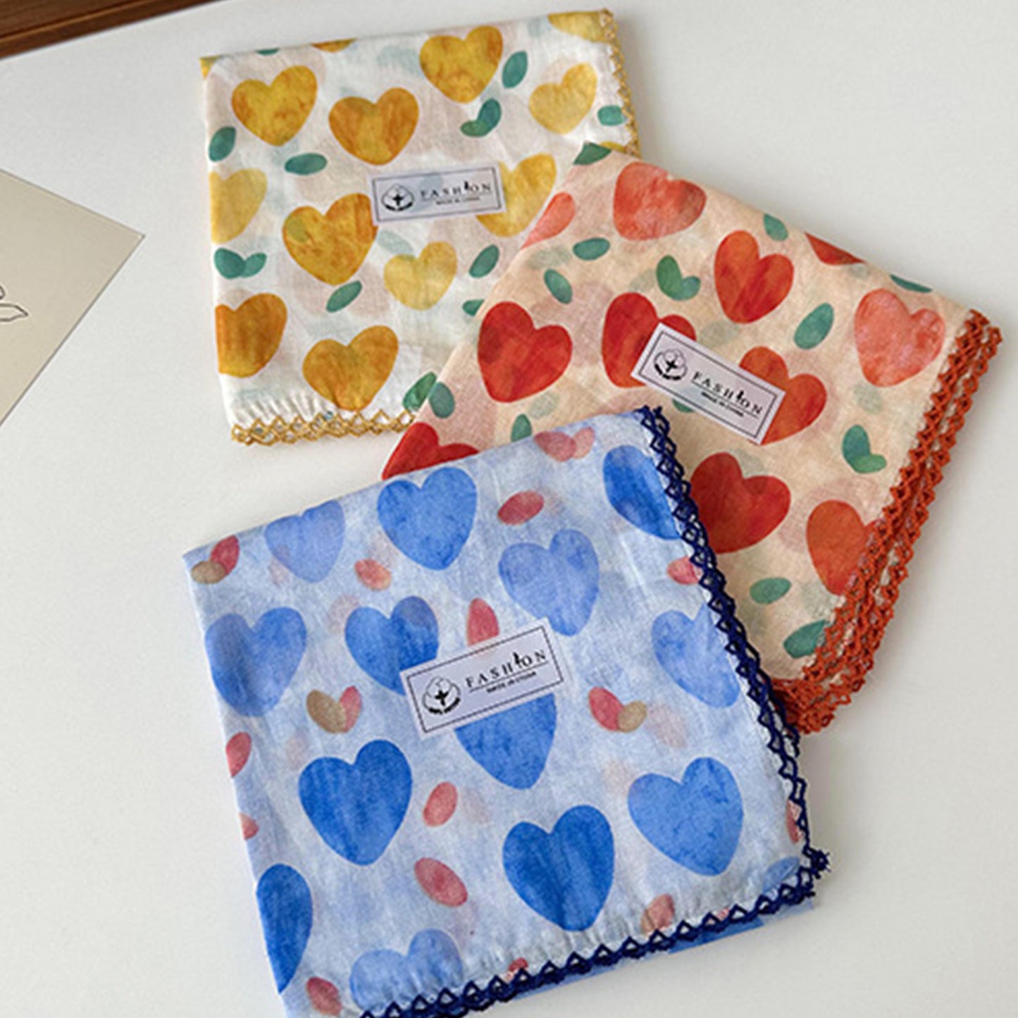 Heart Print Lightweight Square Scarf Cute Fashion Neck Hair Wrap