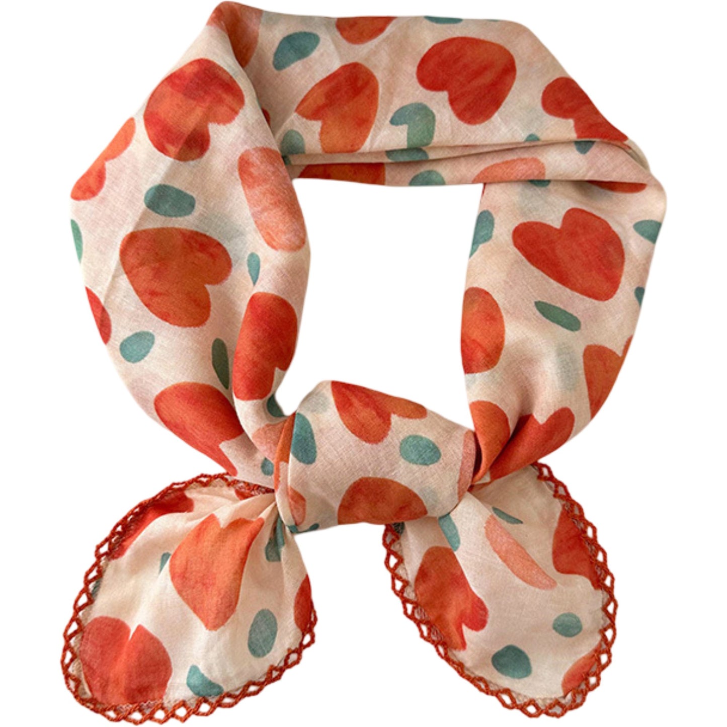 Heart Print Lightweight Square Scarf Cute Fashion Neck Hair Wrap