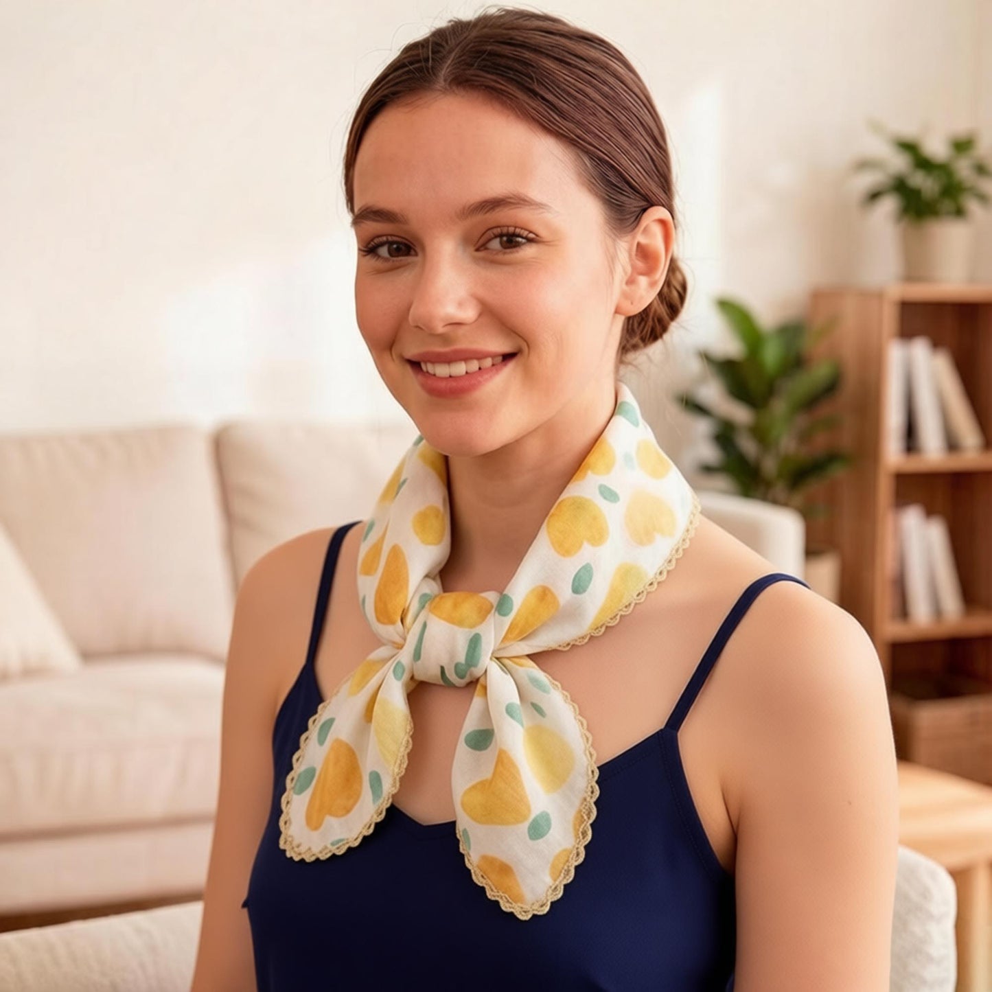 Heart Print Lightweight Square Scarf Cute Fashion Neck Hair Wrap