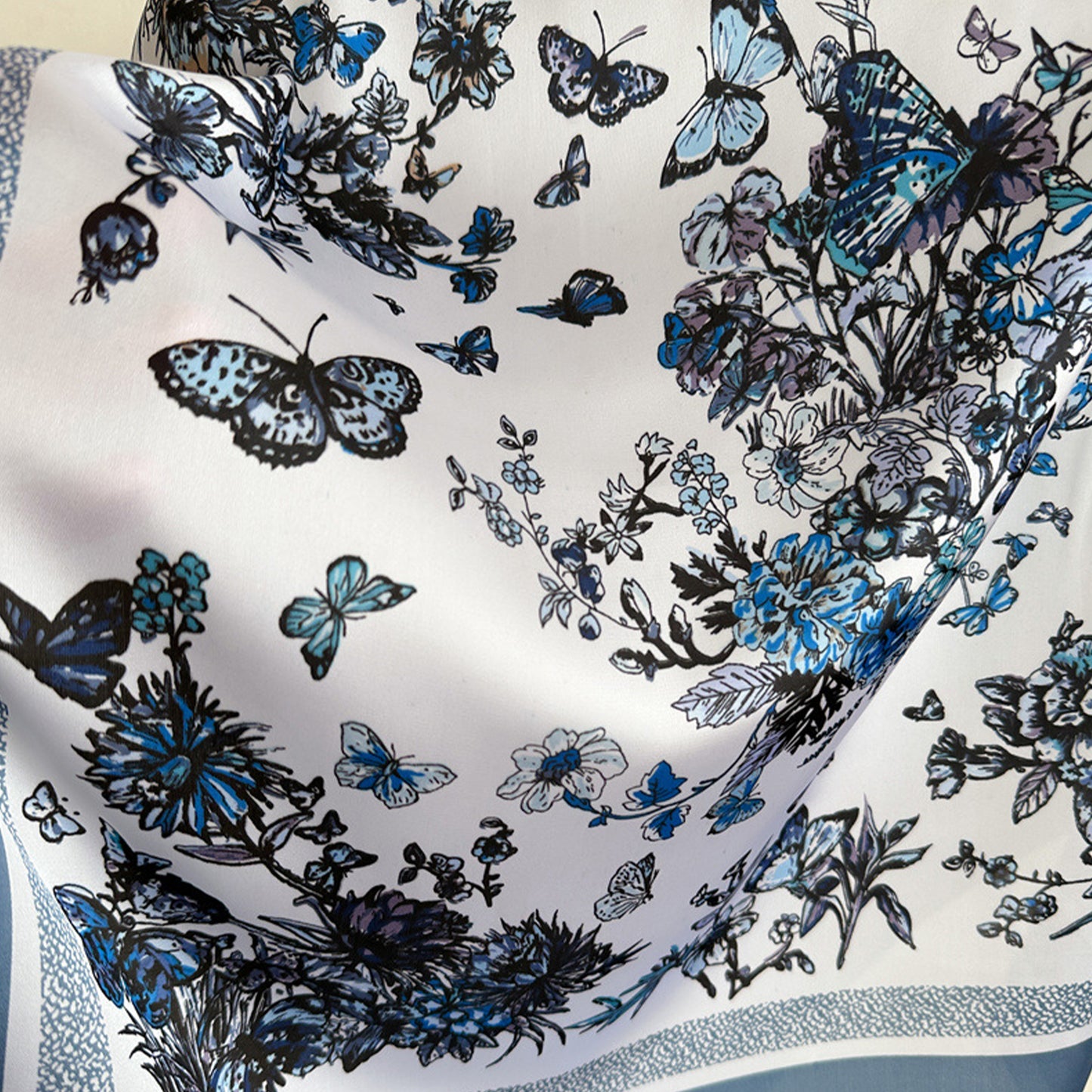 Satin Floral Butterfly Print Square Scarf Elegant Fashion Neck Wrap