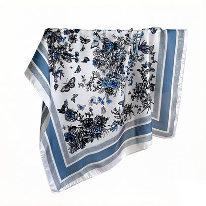 Satin Floral Butterfly Print Square Scarf Elegant Fashion Neck Wrap