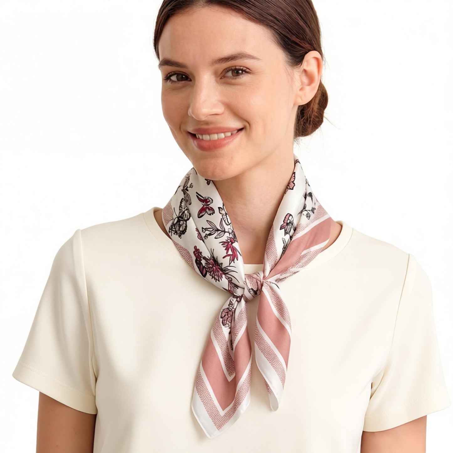Satin Floral Butterfly Print Square Scarf Elegant Fashion Neck Wrap