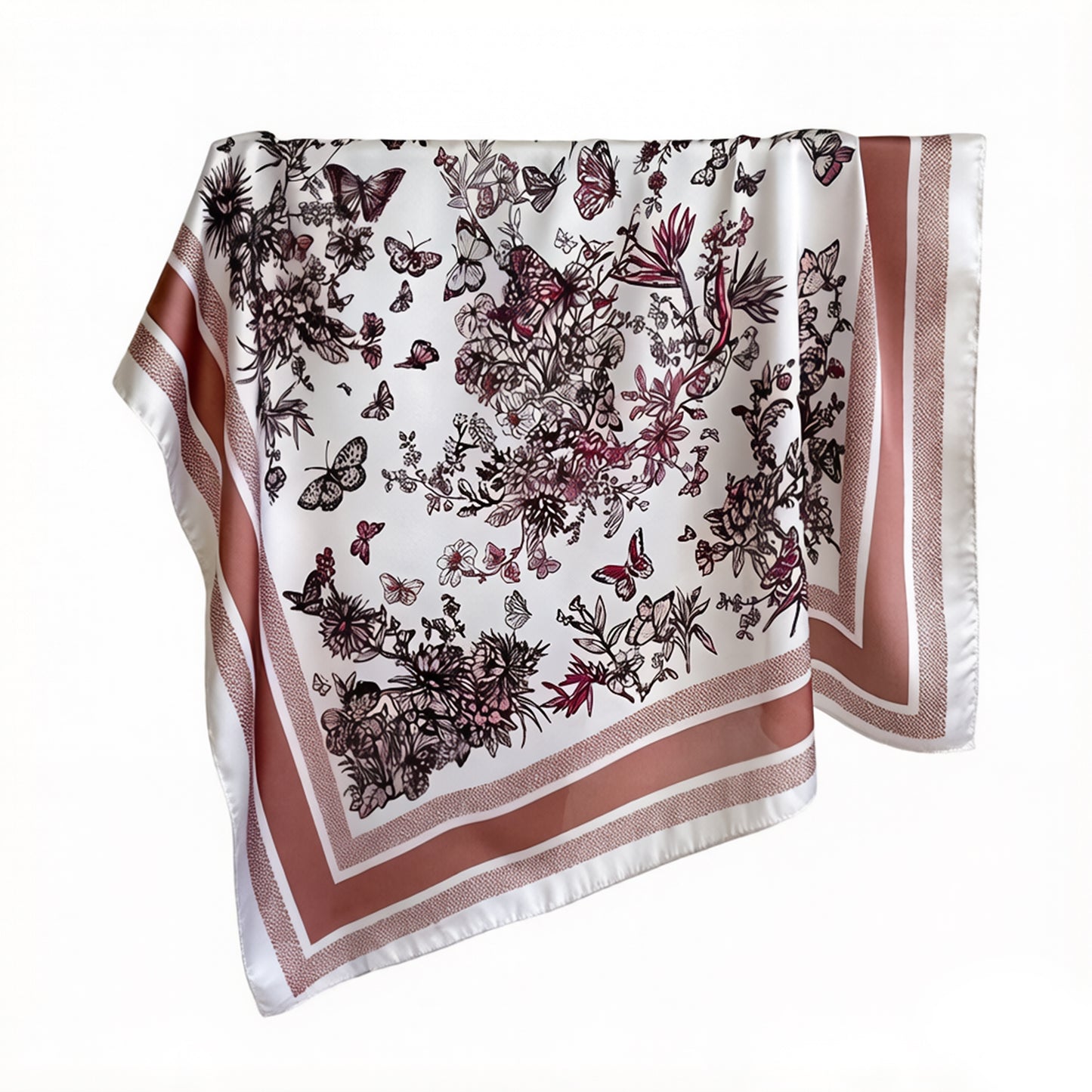 Satin Floral Butterfly Print Square Scarf Elegant Fashion Neck Wrap