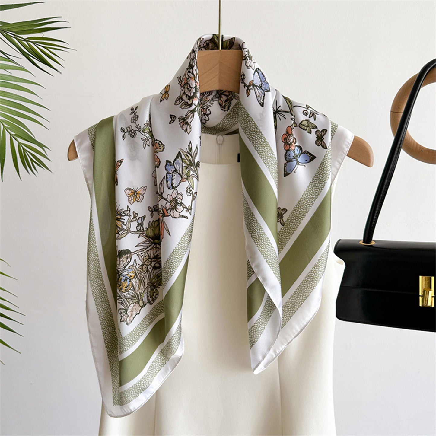 Satin Floral Butterfly Print Square Scarf Elegant Fashion Neck Wrap