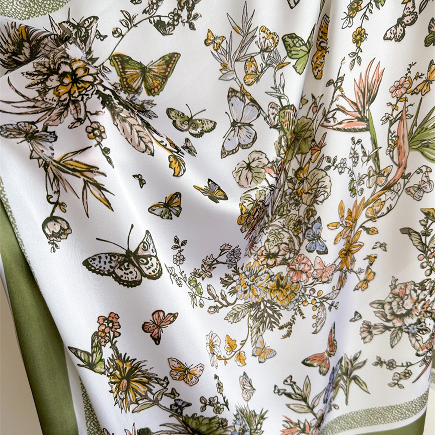 Satin Floral Butterfly Print Square Scarf Elegant Fashion Neck Wrap