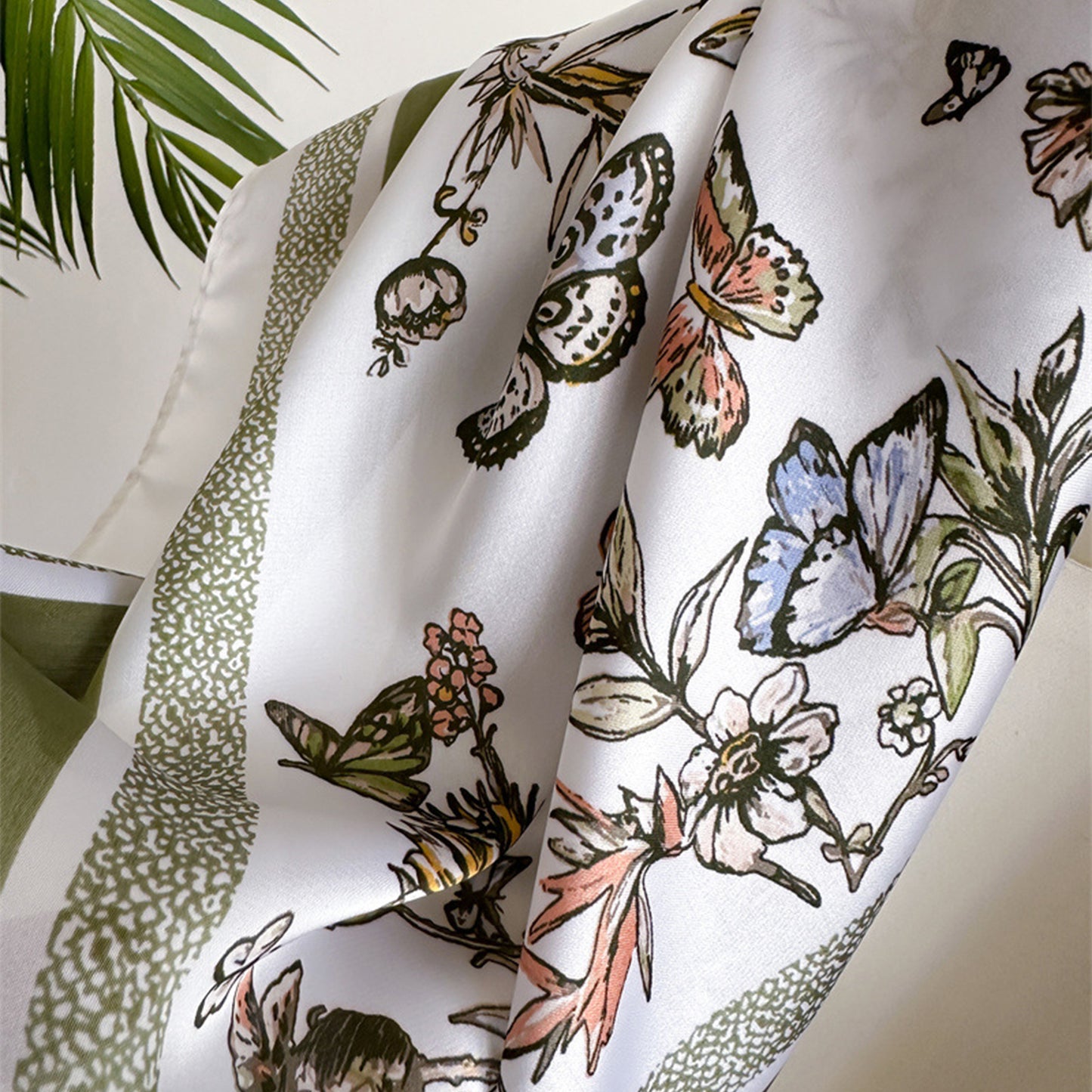 Satin Floral Butterfly Print Square Scarf Elegant Fashion Neck Wrap