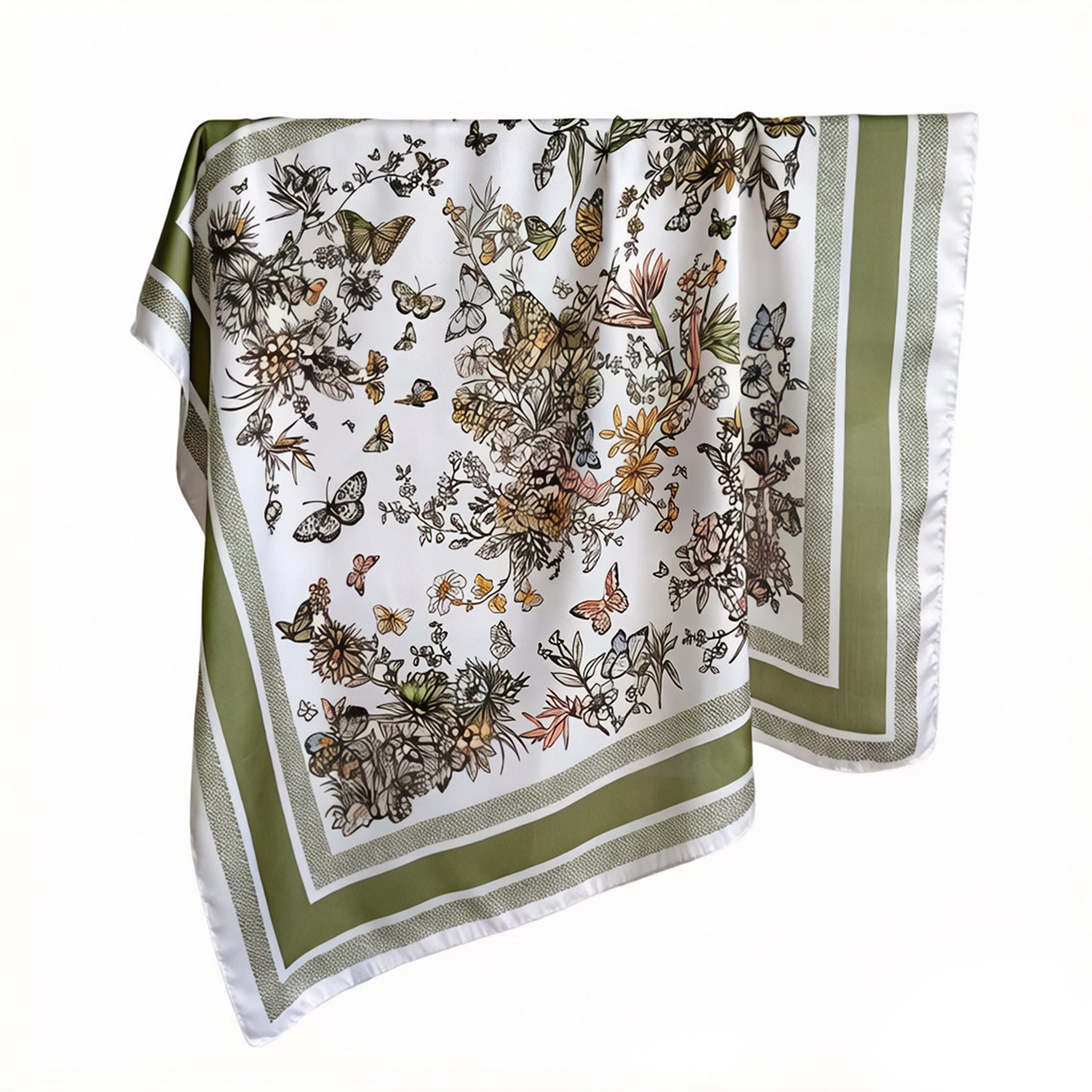 Satin Floral Butterfly Print Square Scarf Elegant Fashion Neck Wrap