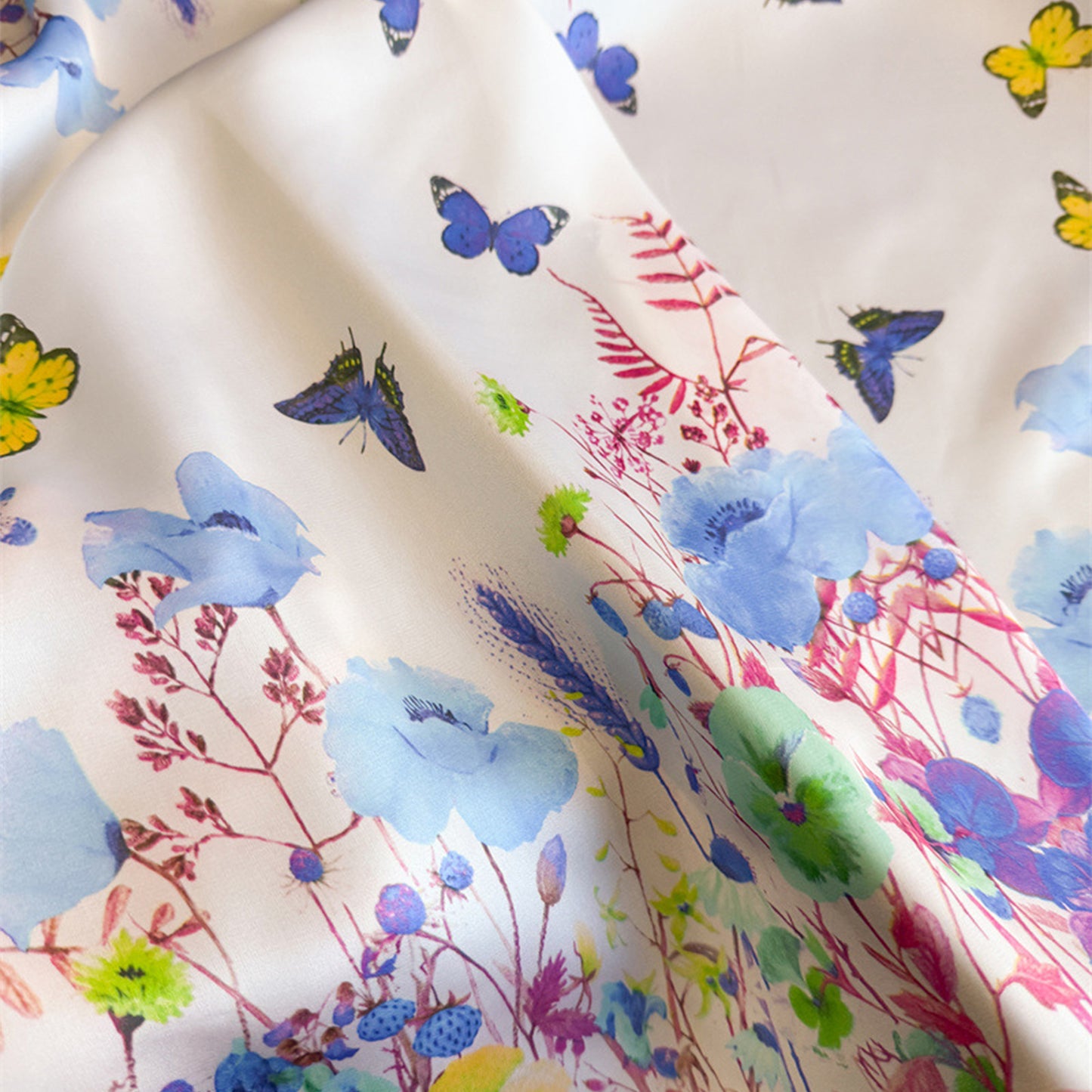 Satin Floral Butterfly Print Square Scarf Lightweight Elegant Neck Wrap