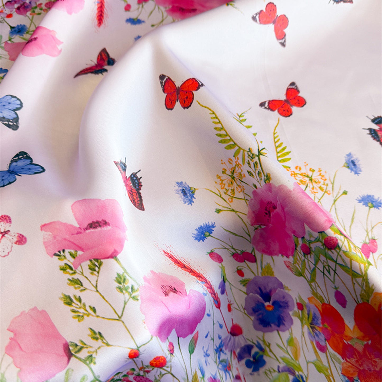 Satin Floral Butterfly Print Square Scarf Lightweight Elegant Neck Wrap