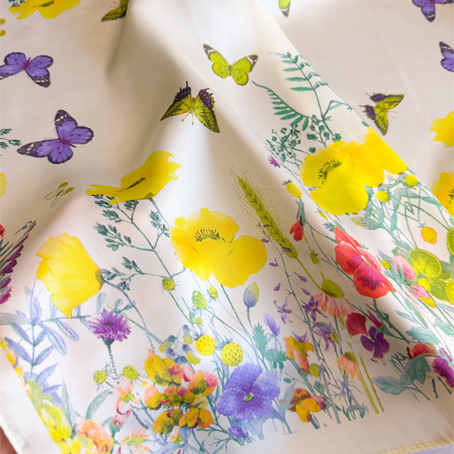 Satin Floral Butterfly Print Square Scarf Lightweight Elegant Neck Wrap