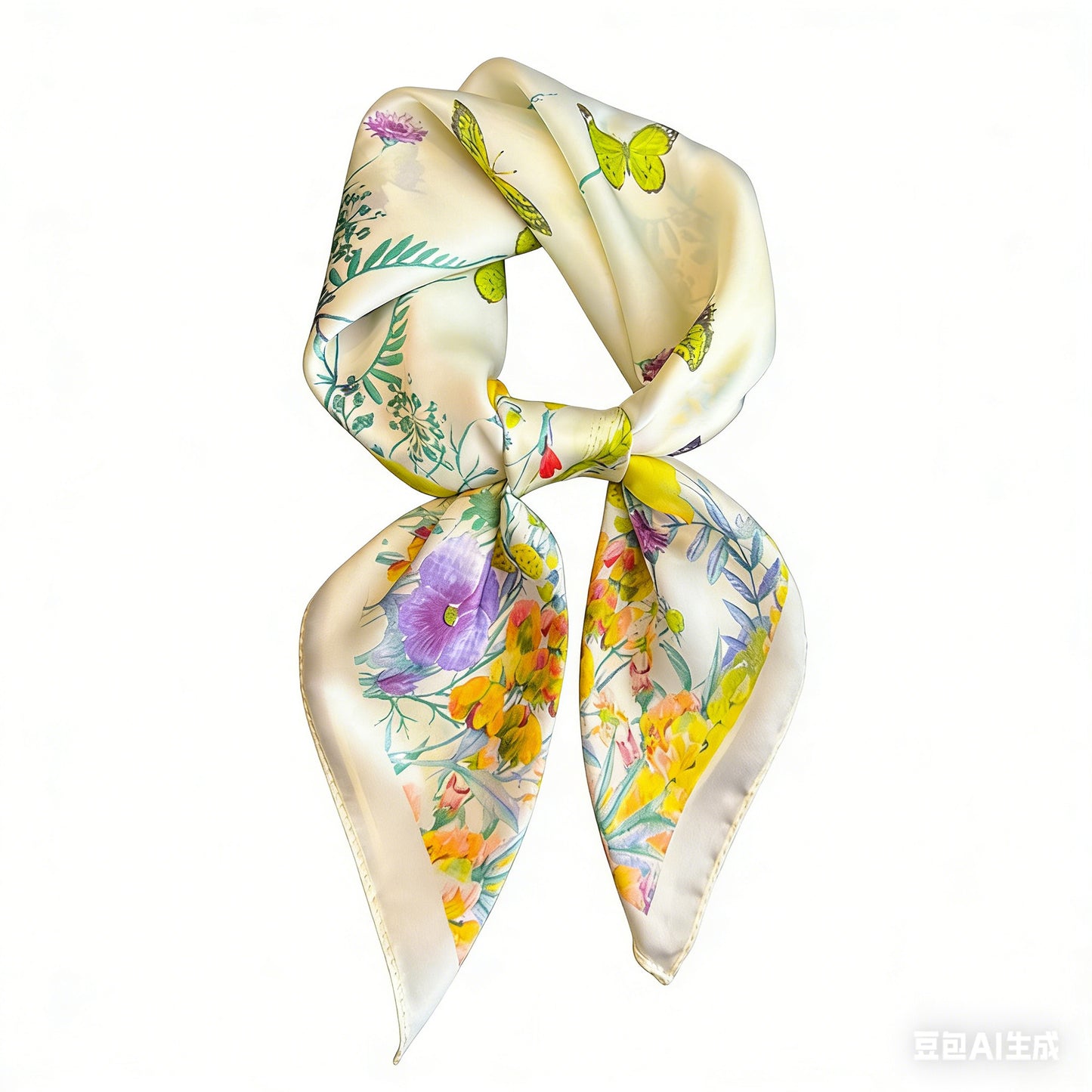 Satin Floral Butterfly Print Square Scarf Lightweight Elegant Neck Wrap