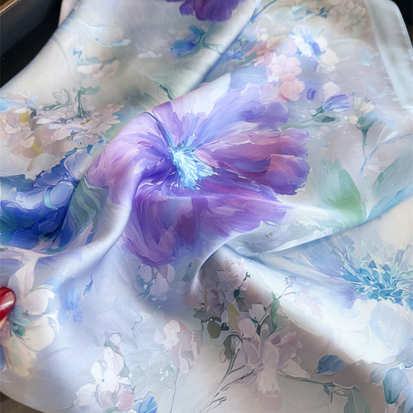 Satin Watercolor Floral Square Scarf Lightweight Elegant Neck Wrap