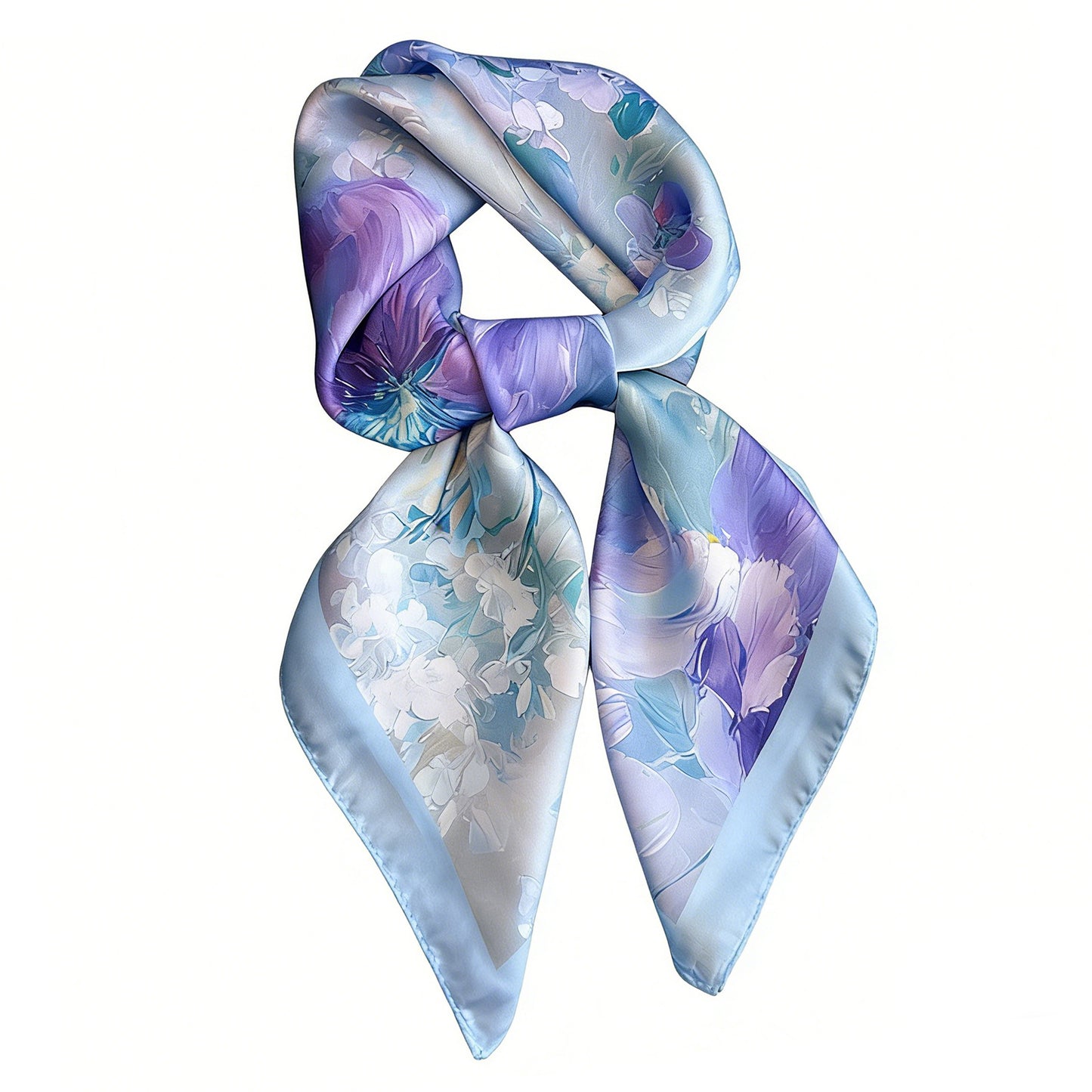 Satin Watercolor Floral Square Scarf Lightweight Elegant Neck Wrap