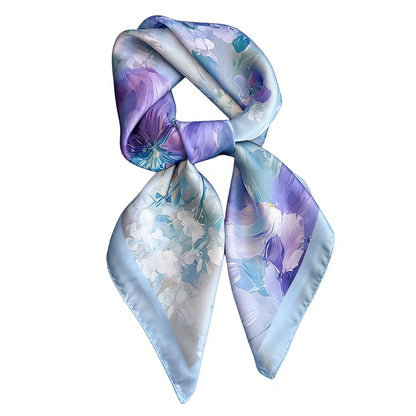 Satin Watercolor Floral Square Scarf Lightweight Elegant Neck Wrap