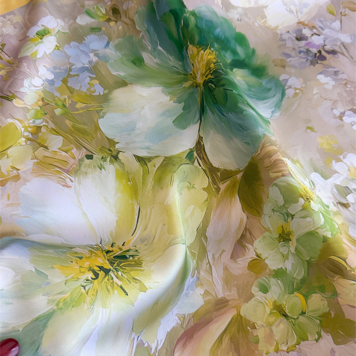 Satin Watercolor Floral Square Scarf Lightweight Elegant Neck Wrap
