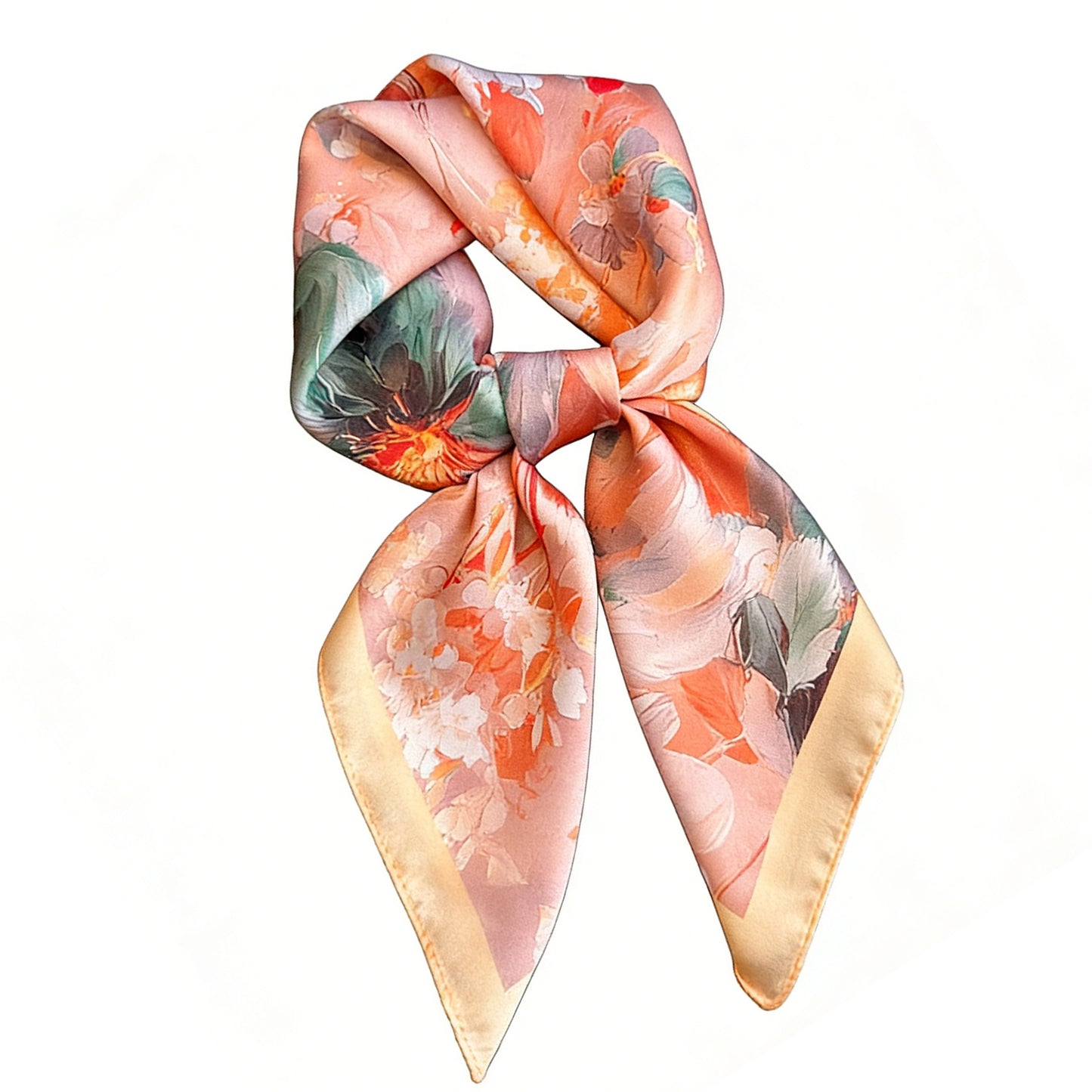 Satin Watercolor Floral Square Scarf Lightweight Elegant Neck Wrap