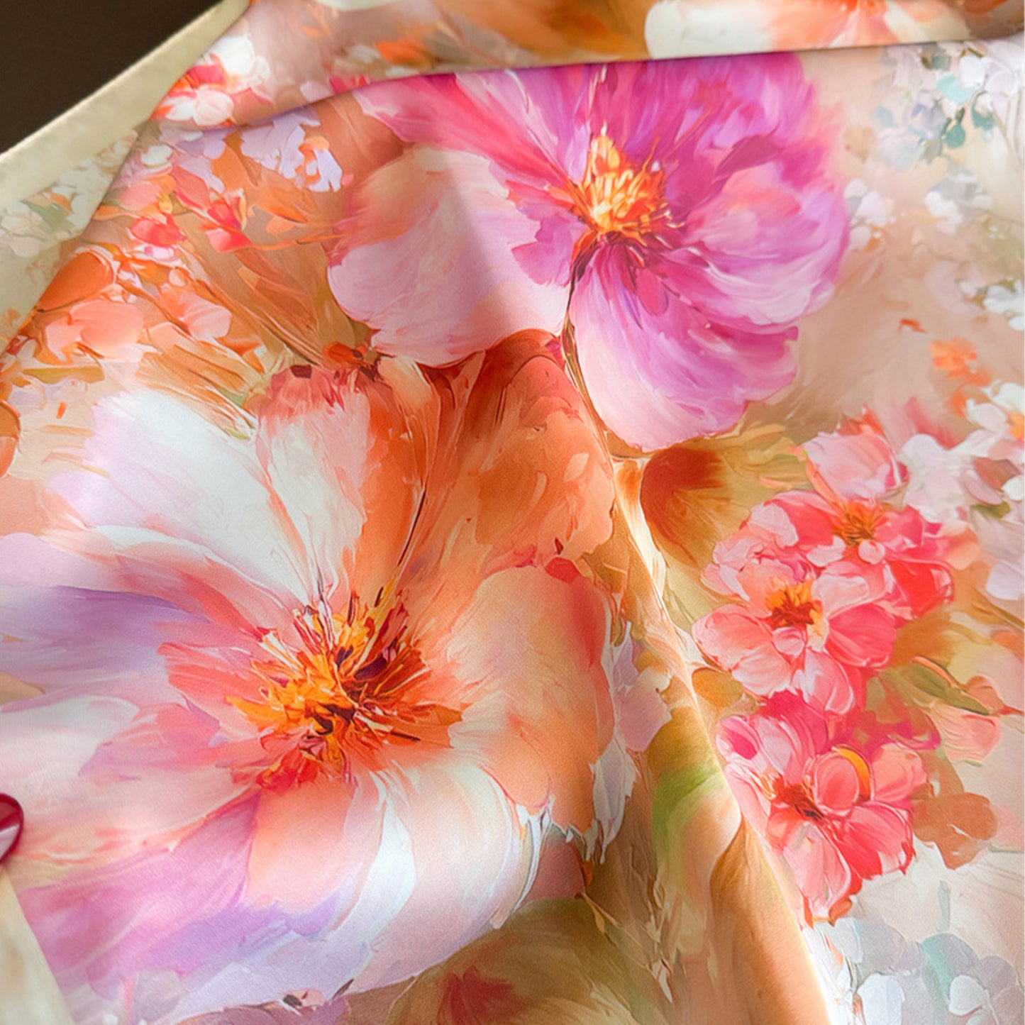 Satin Watercolor Floral Square Scarf Lightweight Elegant Neck Wrap