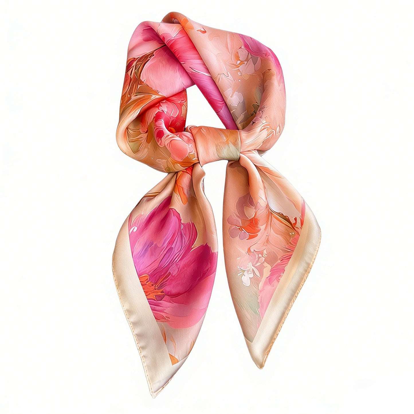 Satin Watercolor Floral Square Scarf Lightweight Elegant Neck Wrap