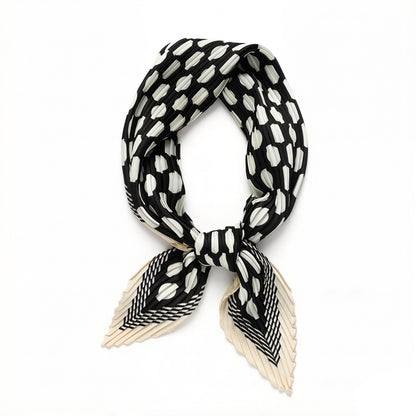 Pleated Polka Dot Square Scarf Elegant Geometric Print Neck Wrap