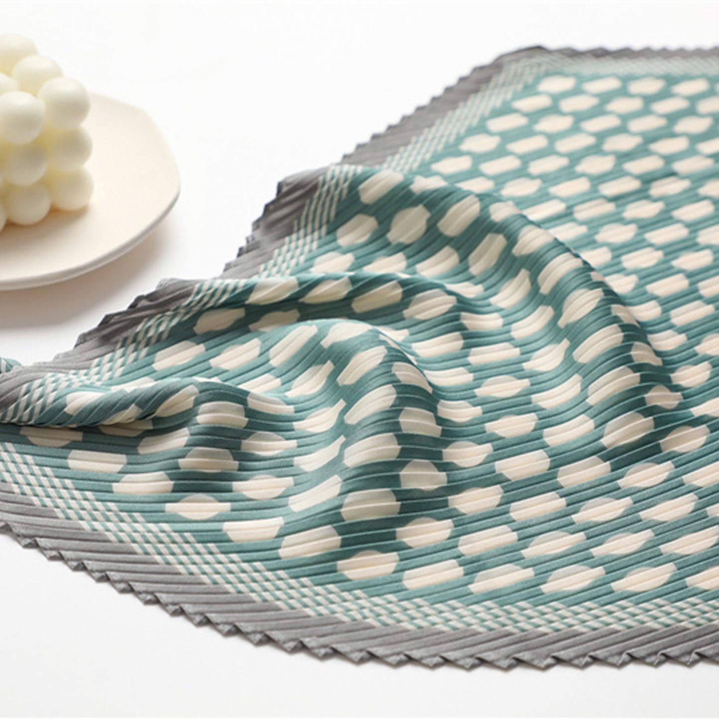 Pleated Polka Dot Square Scarf Elegant Geometric Print Neck Wrap