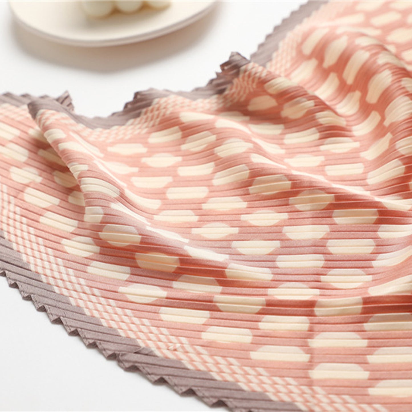 Pleated Polka Dot Square Scarf Elegant Geometric Print Neck Wrap