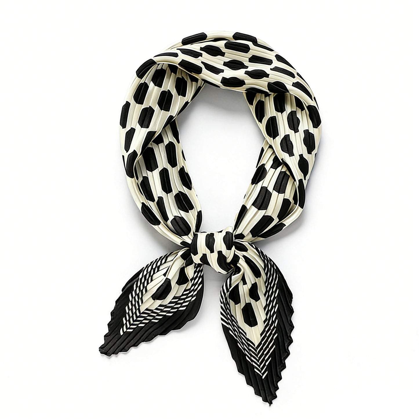 Pleated Polka Dot Square Scarf Elegant Geometric Print Neck Wrap