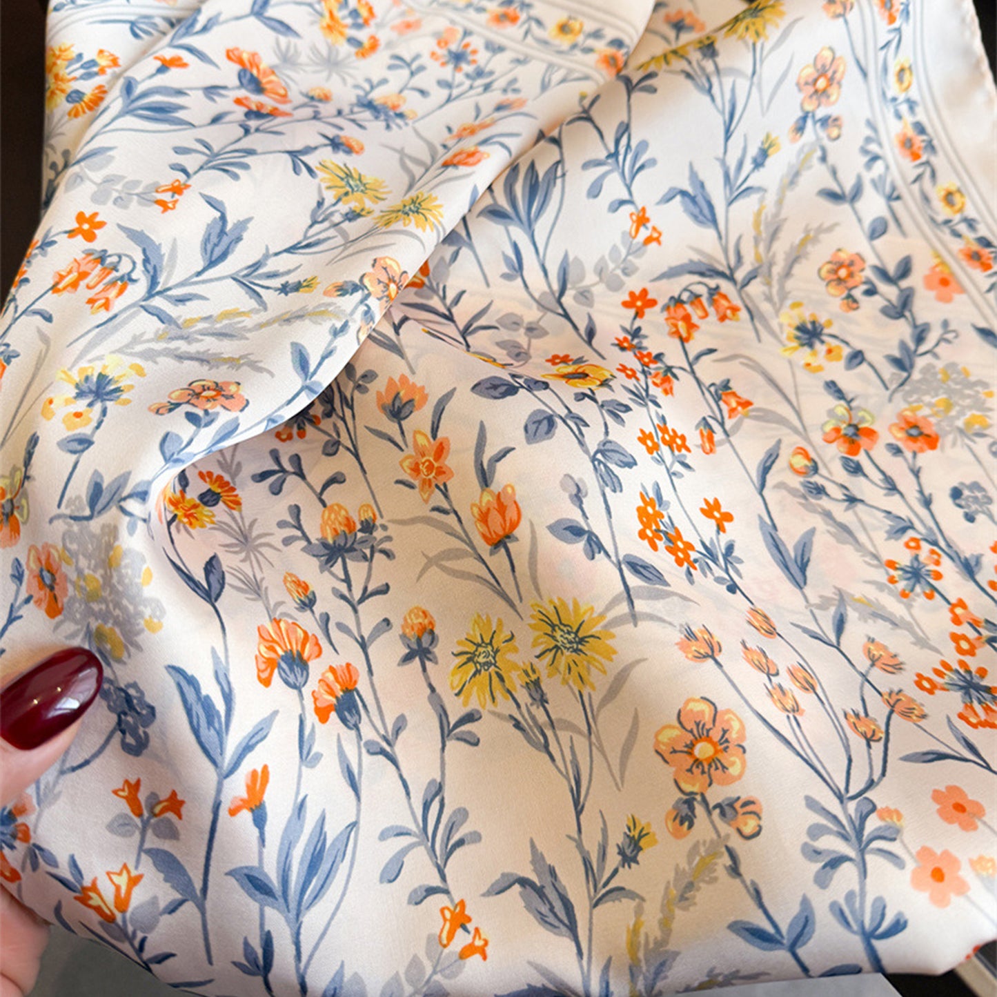 Floral Print Square Scarf Elegant Lightweight Fashion Neck Wrap