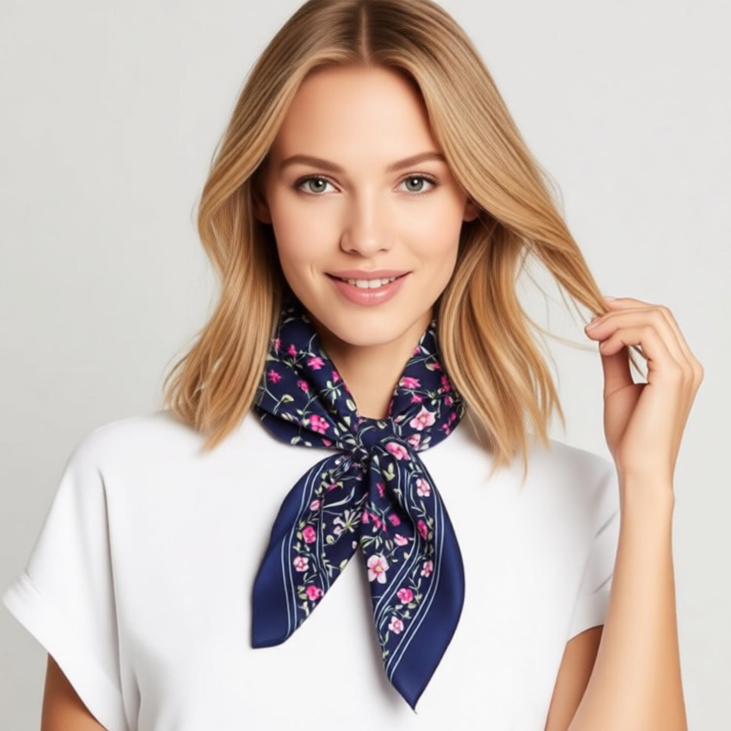 Floral Print Square Scarf Elegant Lightweight Fashion Neck Wrap