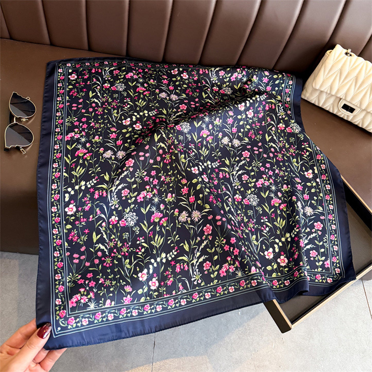 Floral Print Square Scarf Elegant Lightweight Fashion Neck Wrap