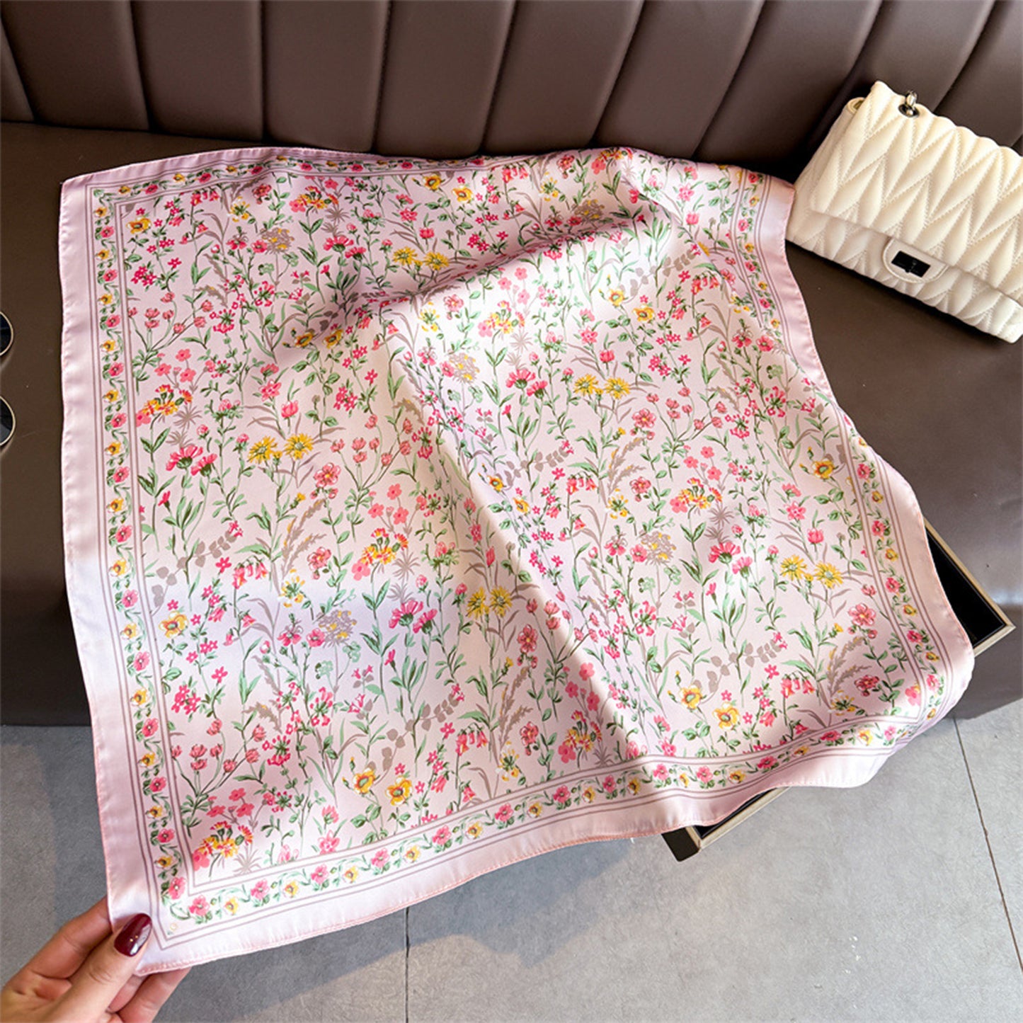 Floral Print Square Scarf Elegant Lightweight Fashion Neck Wrap