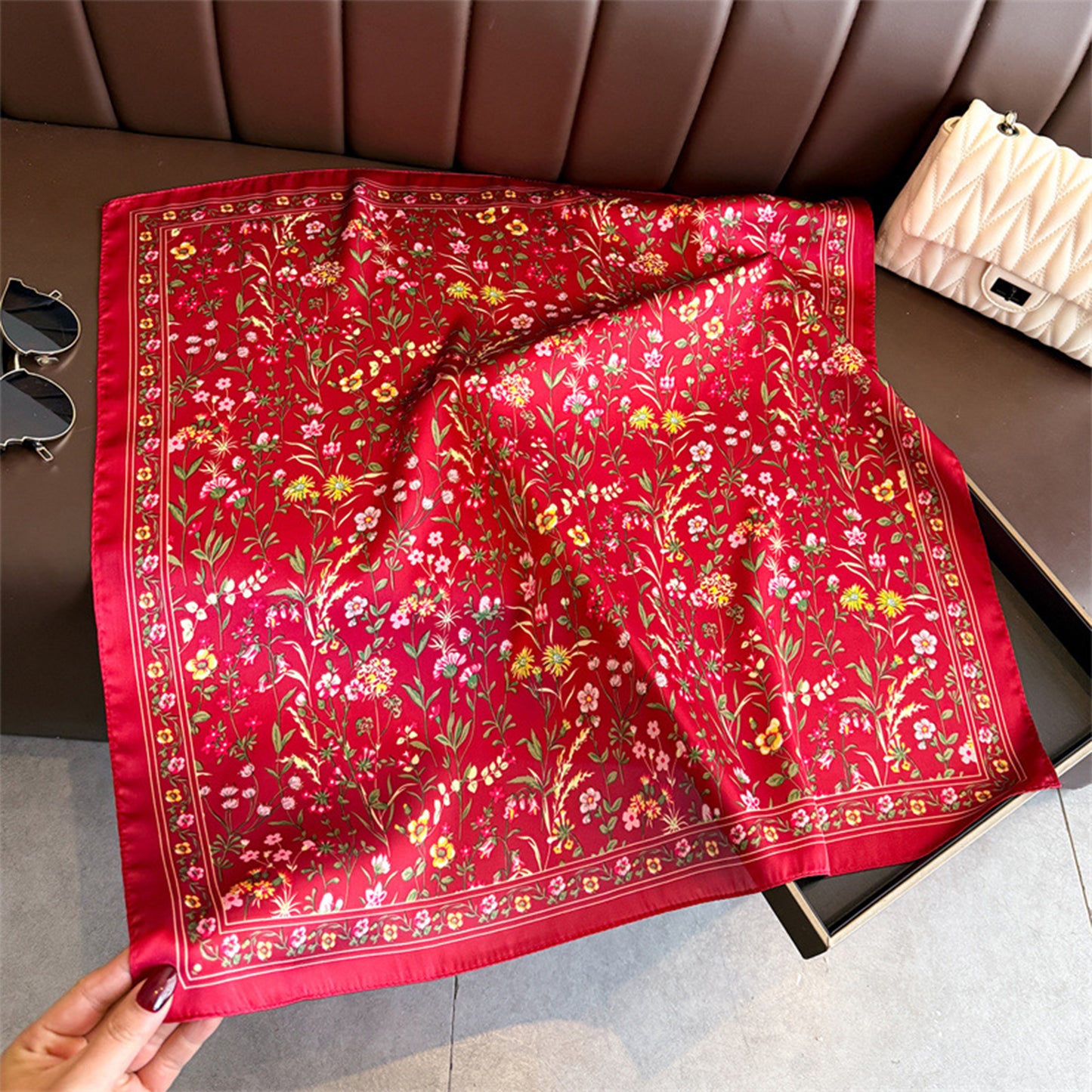 Floral Print Square Scarf Elegant Lightweight Fashion Neck Wrap