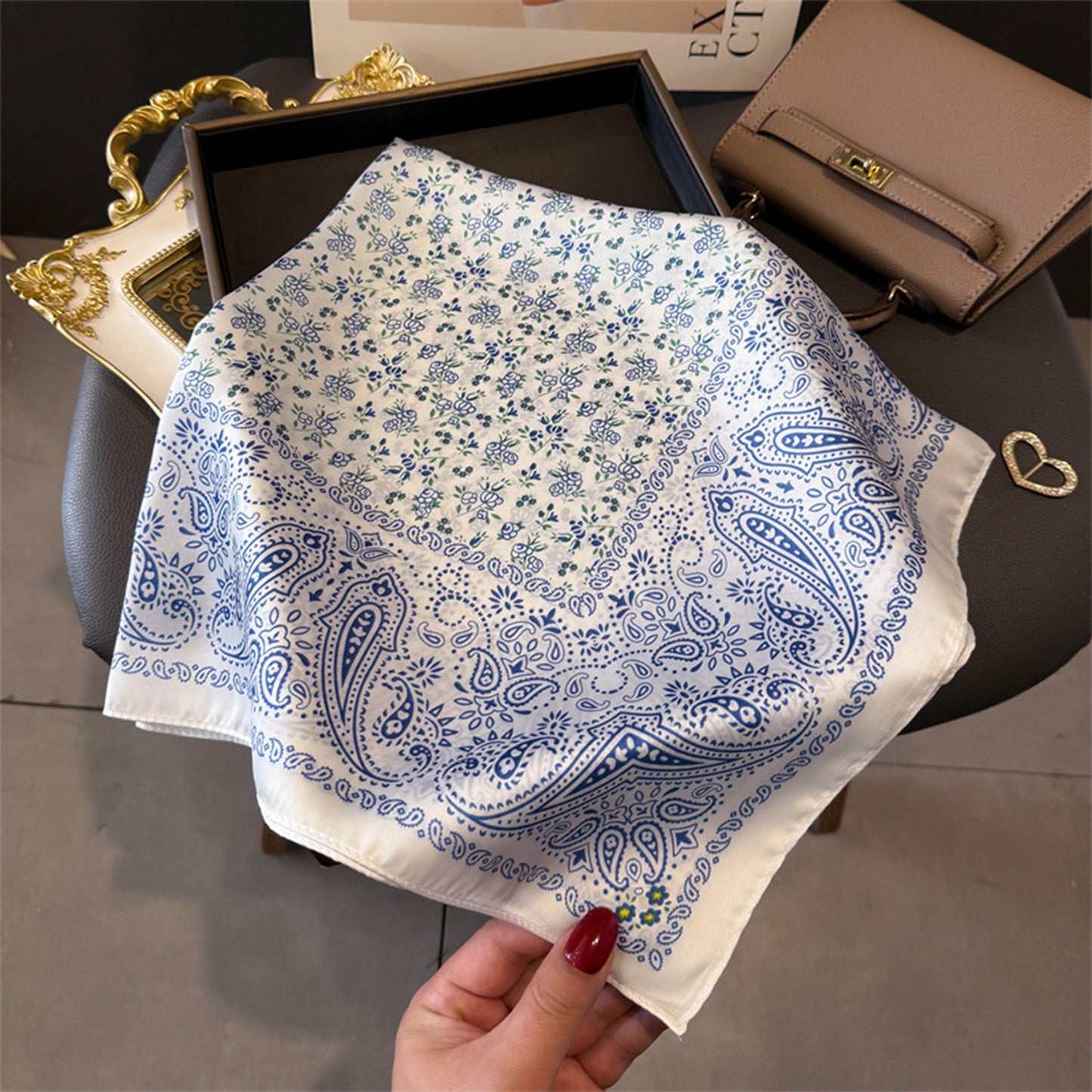 Paisley Floral Square Scarf Elegant Vintage Print Neck Wrap