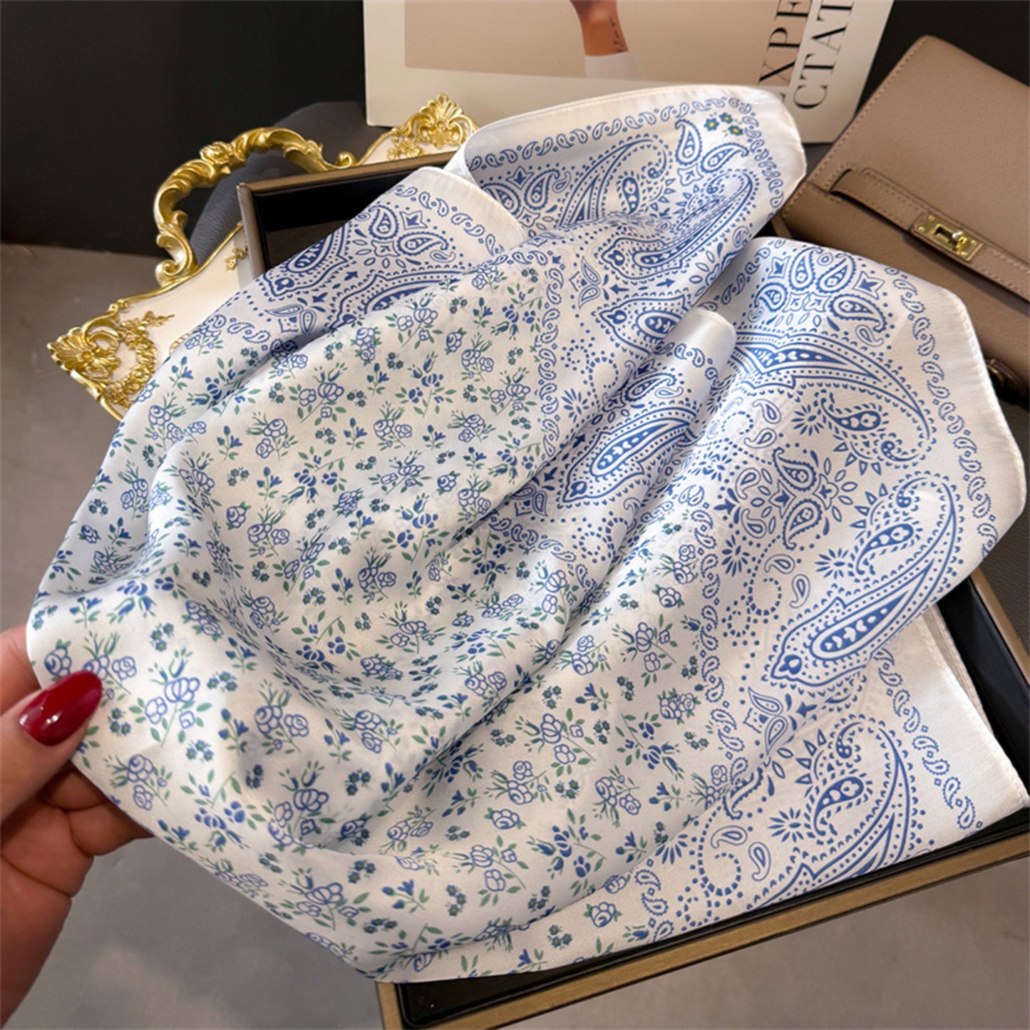 Paisley Floral Square Scarf Elegant Vintage Print Neck Wrap
