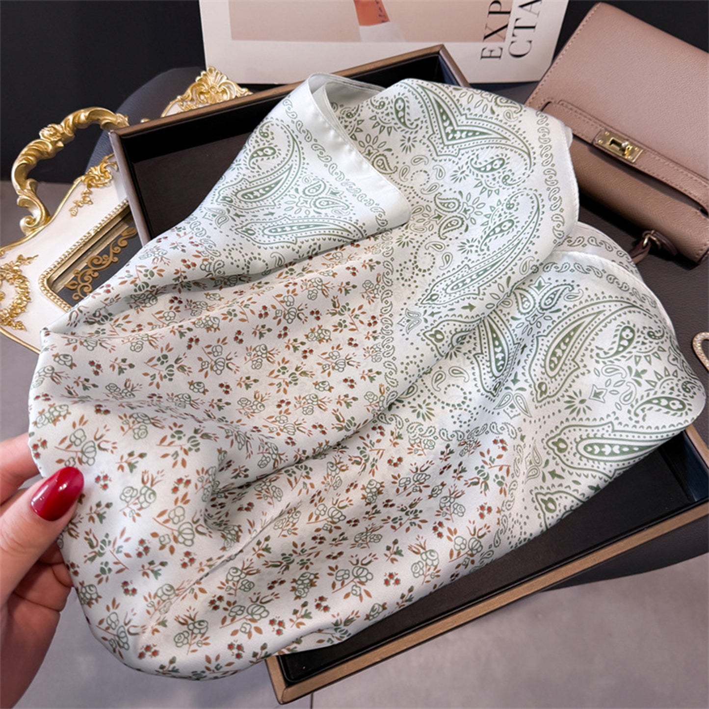 Paisley Floral Square Scarf Elegant Vintage Print Neck Wrap