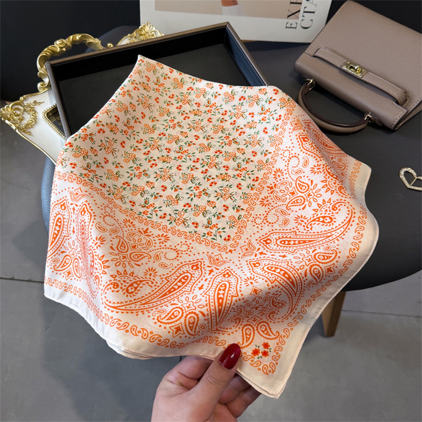 Paisley Floral Square Scarf Elegant Vintage Print Neck Wrap