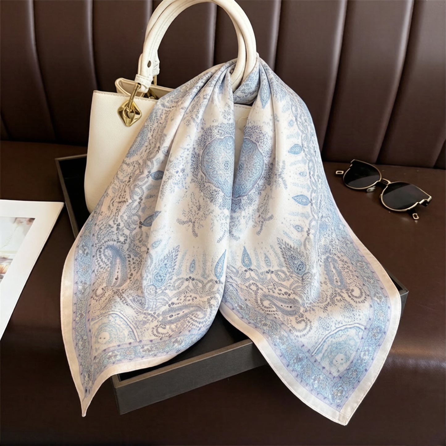 Vintage Paisley Print Square Scarf Elegant Soft Fashion Neck Head Wrap