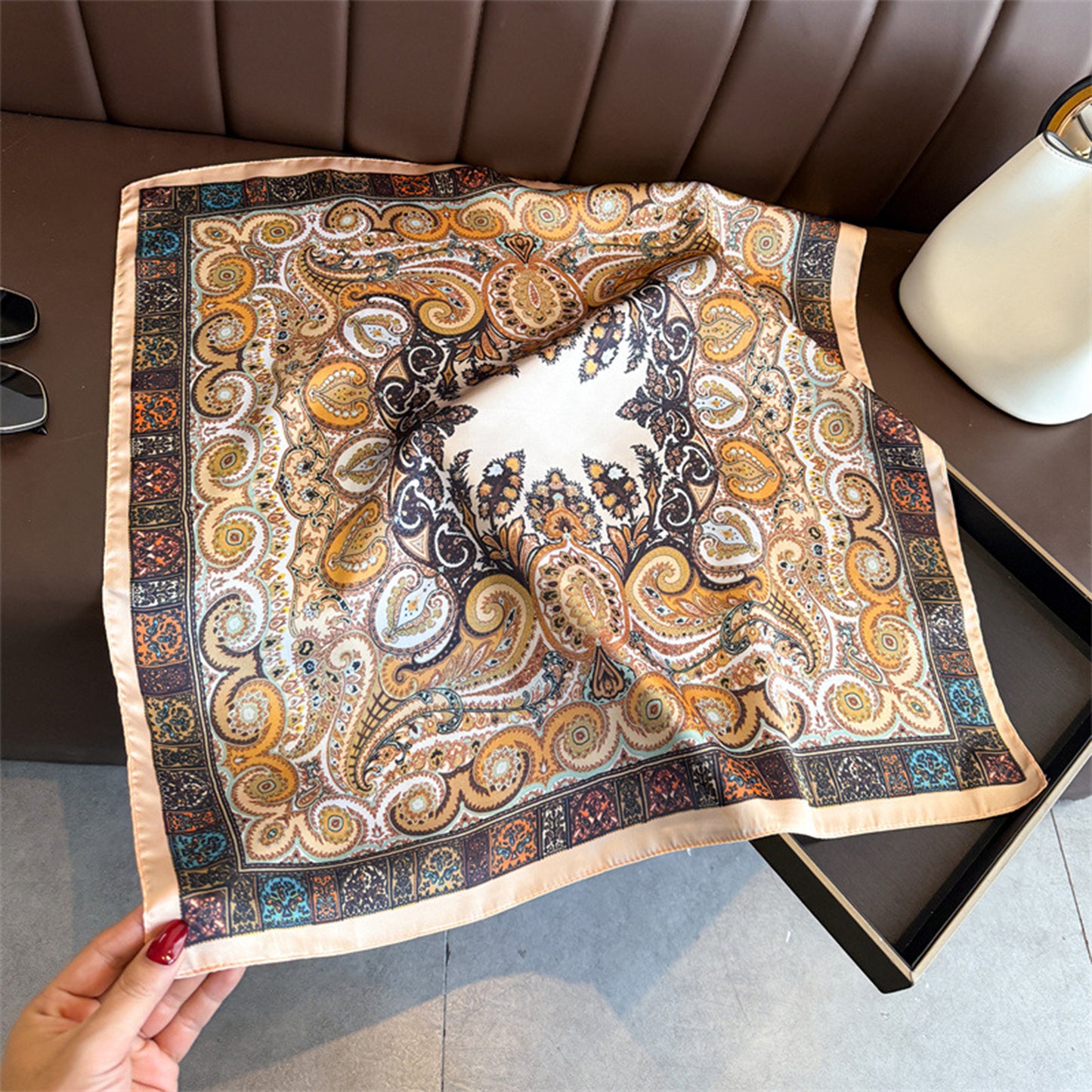 Vintage Paisley Print Square Scarf Elegant Soft Fashion Neck Head Wrap