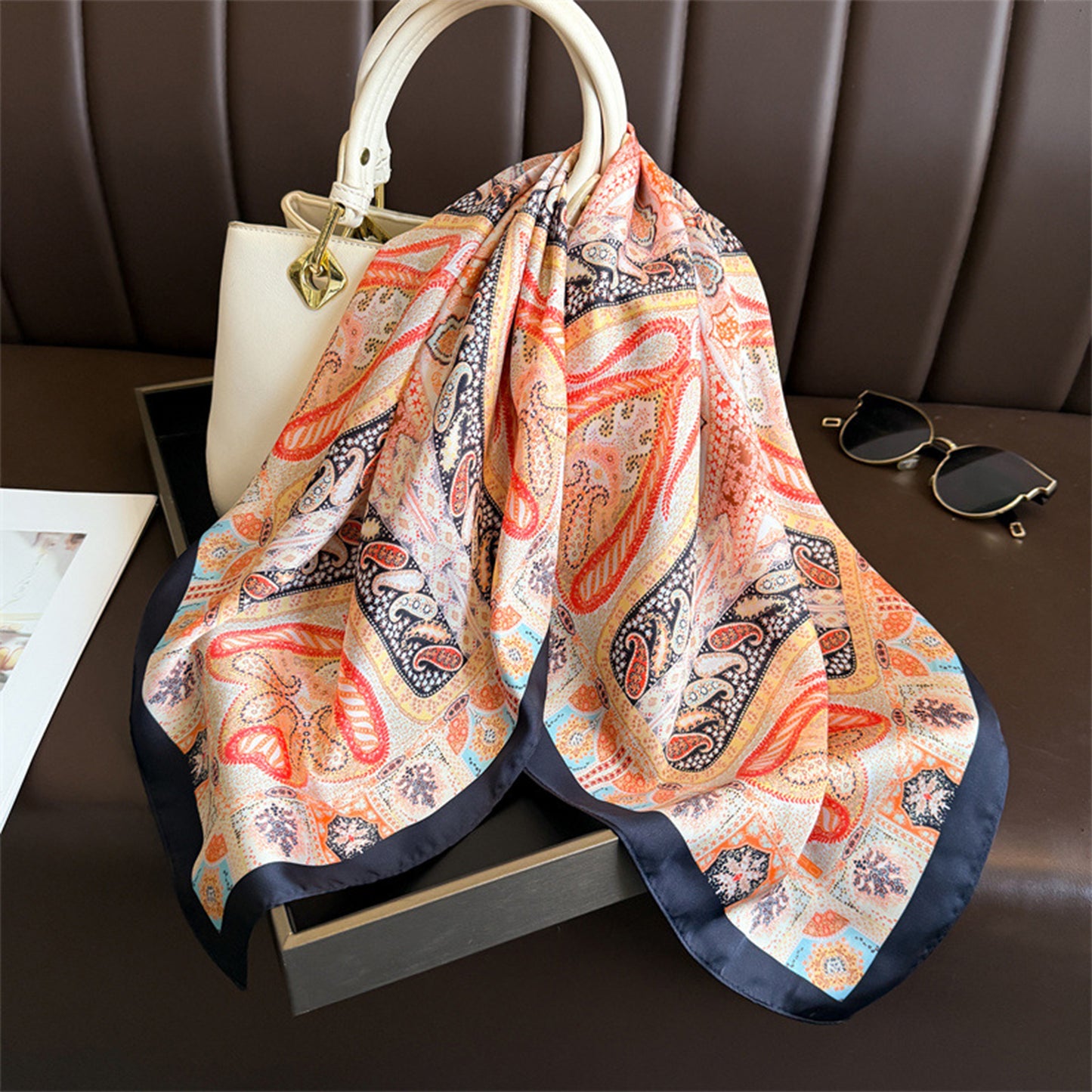 Vintage Paisley Square Scarf Elegant Boho Print Neck Wrap