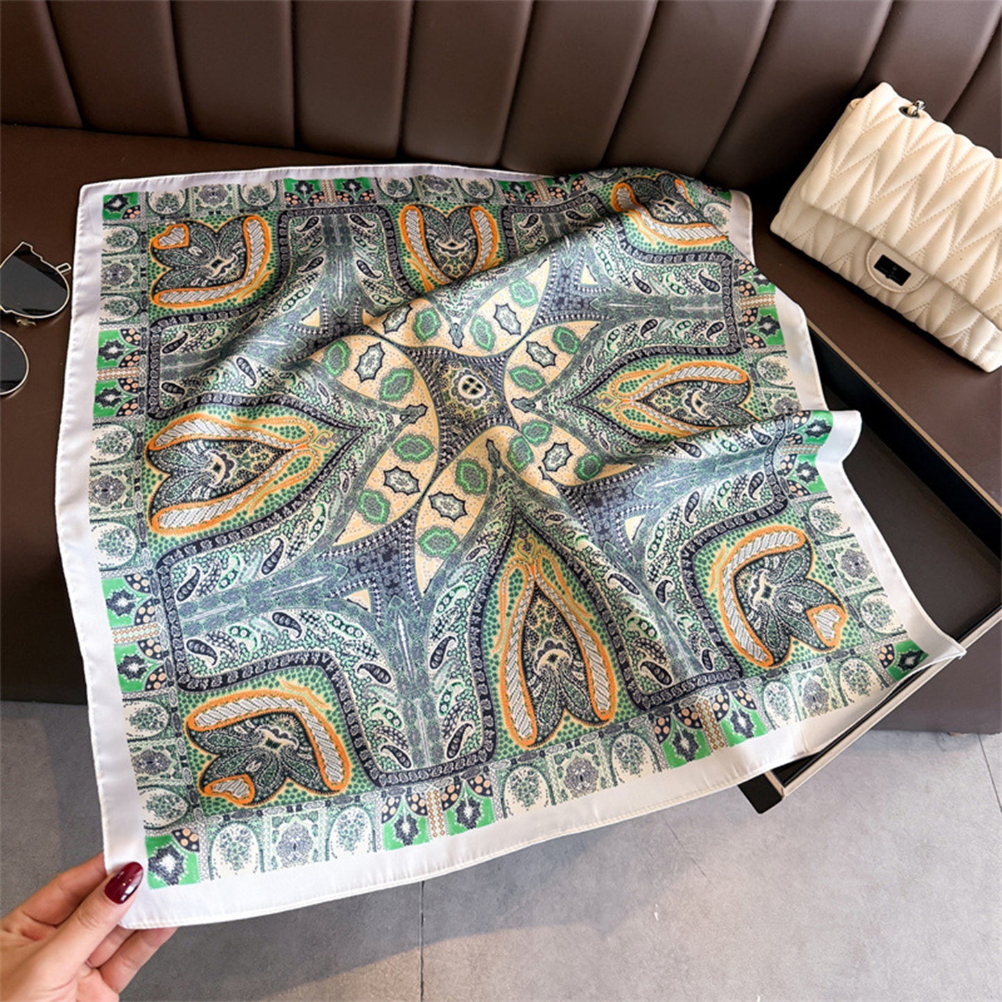Vintage Paisley Square Scarf Elegant Boho Print Neck Wrap