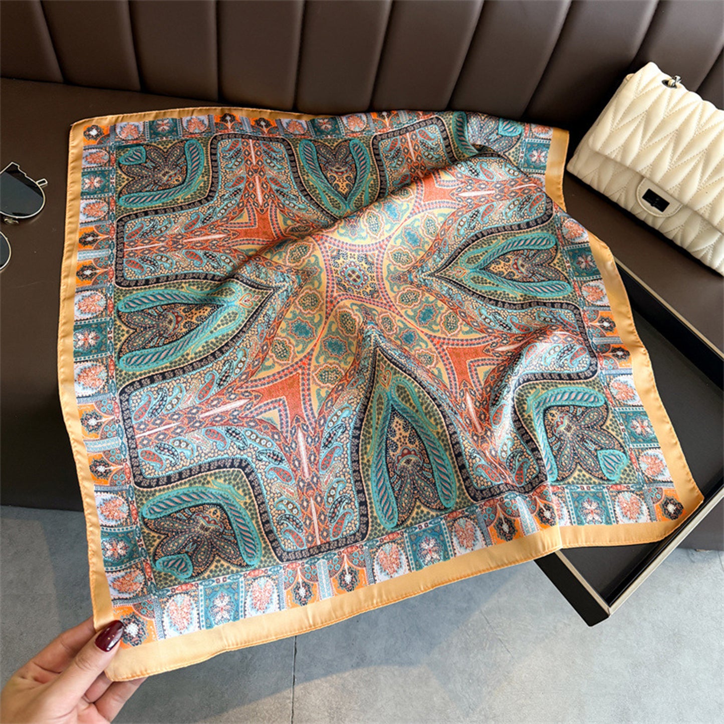 Vintage Paisley Square Scarf Elegant Boho Print Neck Wrap