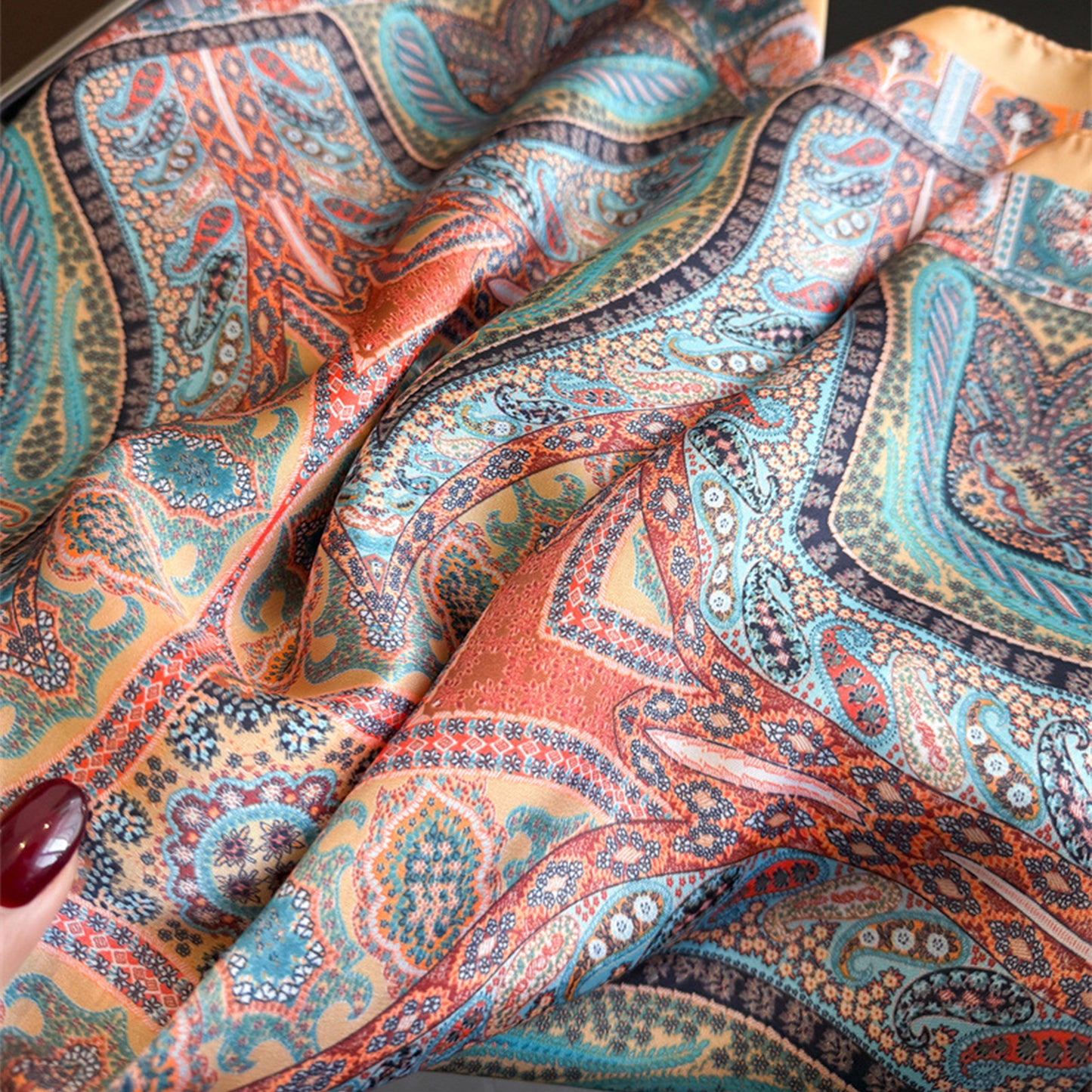 Vintage Paisley Square Scarf Elegant Boho Print Neck Wrap
