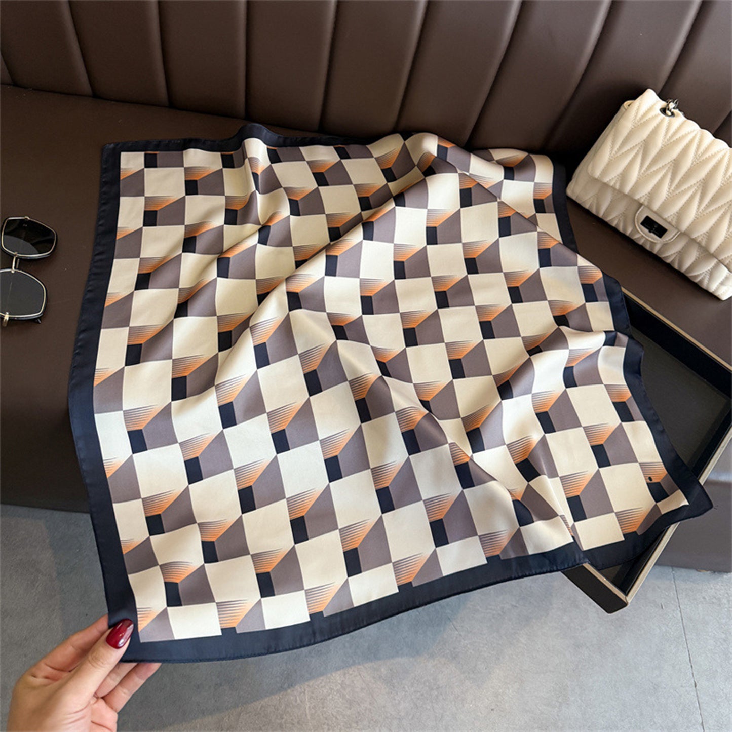Geometric Square Scarf Modern Checkerboard Print Fashion Neck Wrap