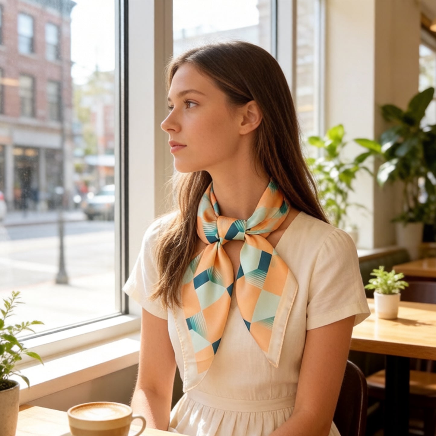 Geometric Square Scarf Modern Checkerboard Print Fashion Neck Wrap