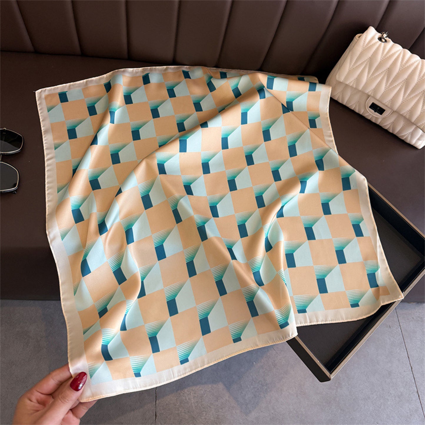 Geometric Square Scarf Modern Checkerboard Print Fashion Neck Wrap