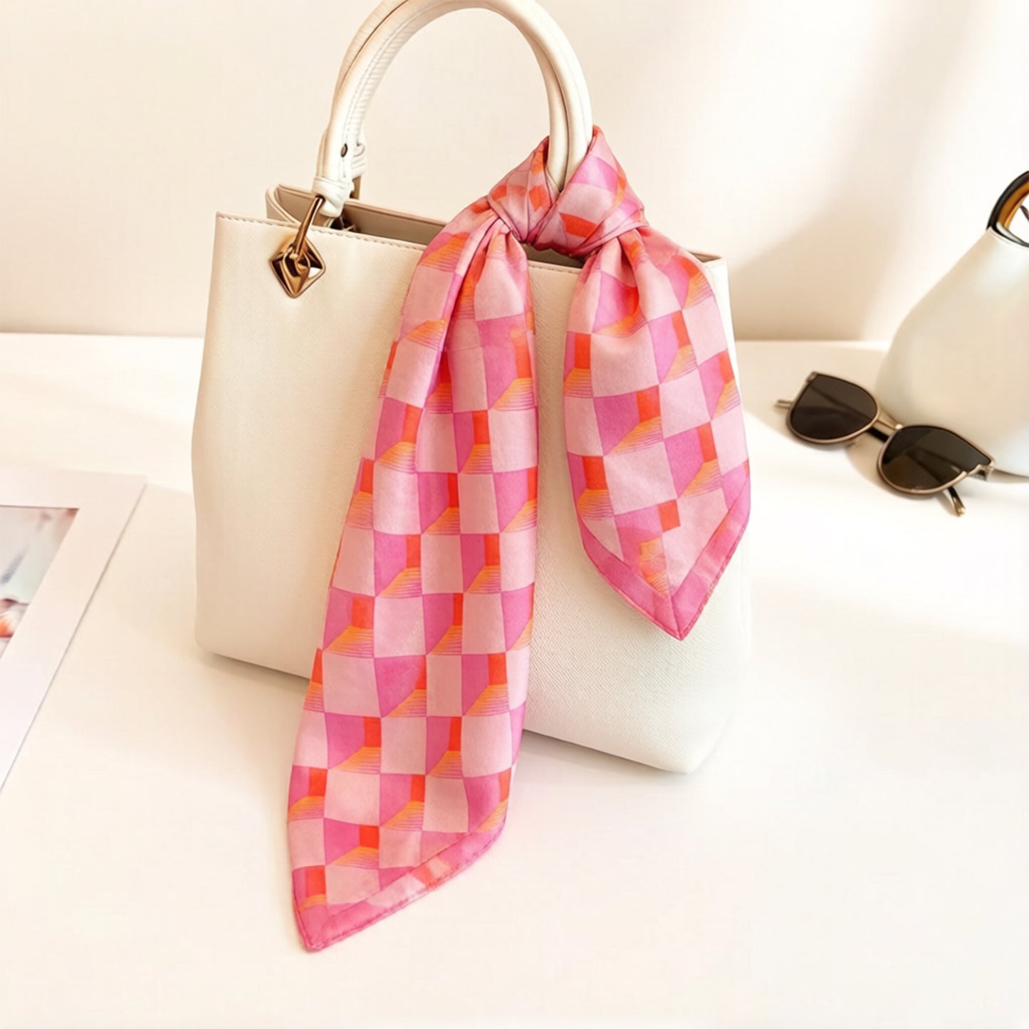 Geometric Square Scarf Modern Checkerboard Print Fashion Neck Wrap