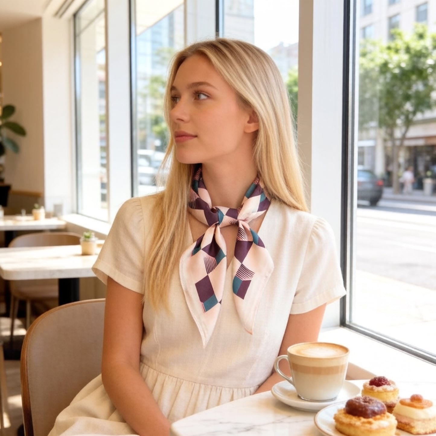 Geometric Square Scarf Modern Checkerboard Print Fashion Neck Wrap