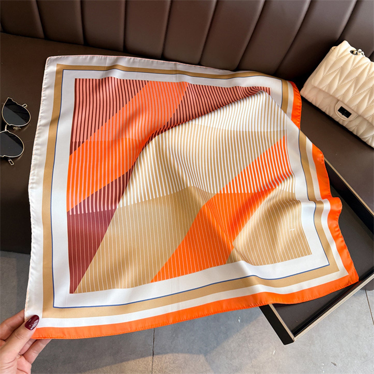 Modern Colorblock Stripe Square Scarf Elegant Fashion Neck Wrap