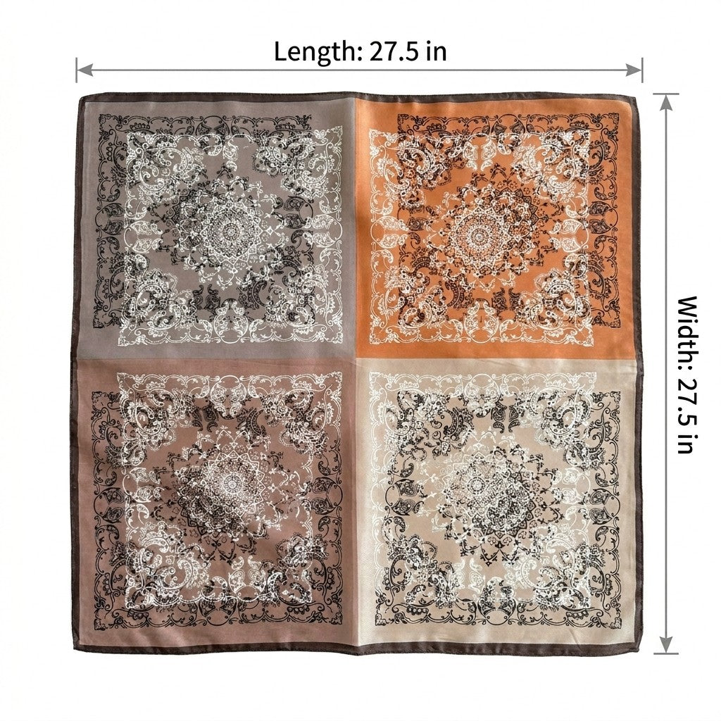 Paisley Print Satin Square Scarf 27.5 x 27.5 Inches