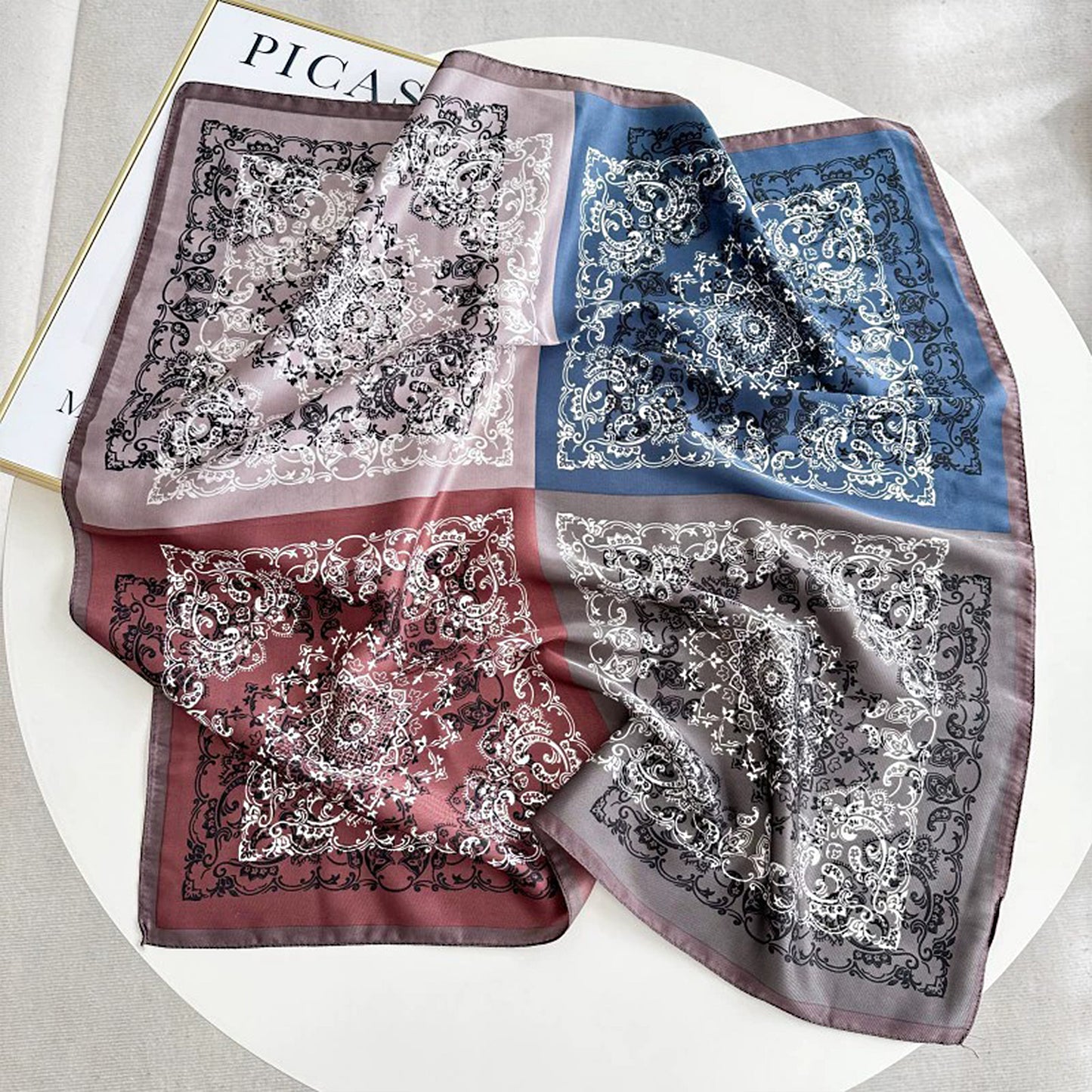 Paisley Print Satin Square Scarf 27.5 x 27.5 Inches